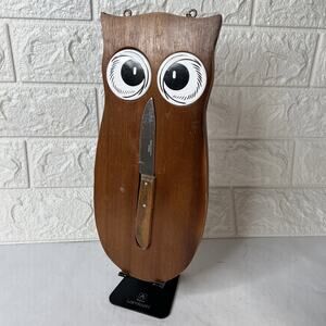 Vintage 1975 Wooden Owl Kitchen Set Hanging Knife Board Rustic